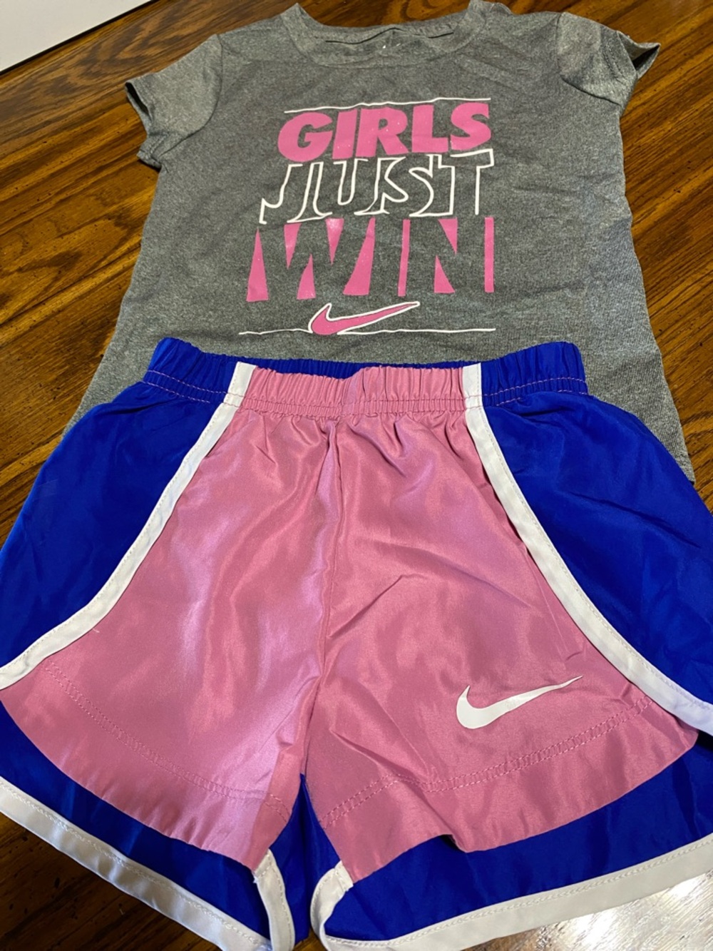 4 Nike Girls' Active Shorts & Tees Sets - Pink, Coral, Blue, Gray, Black - Picture 6 of 14